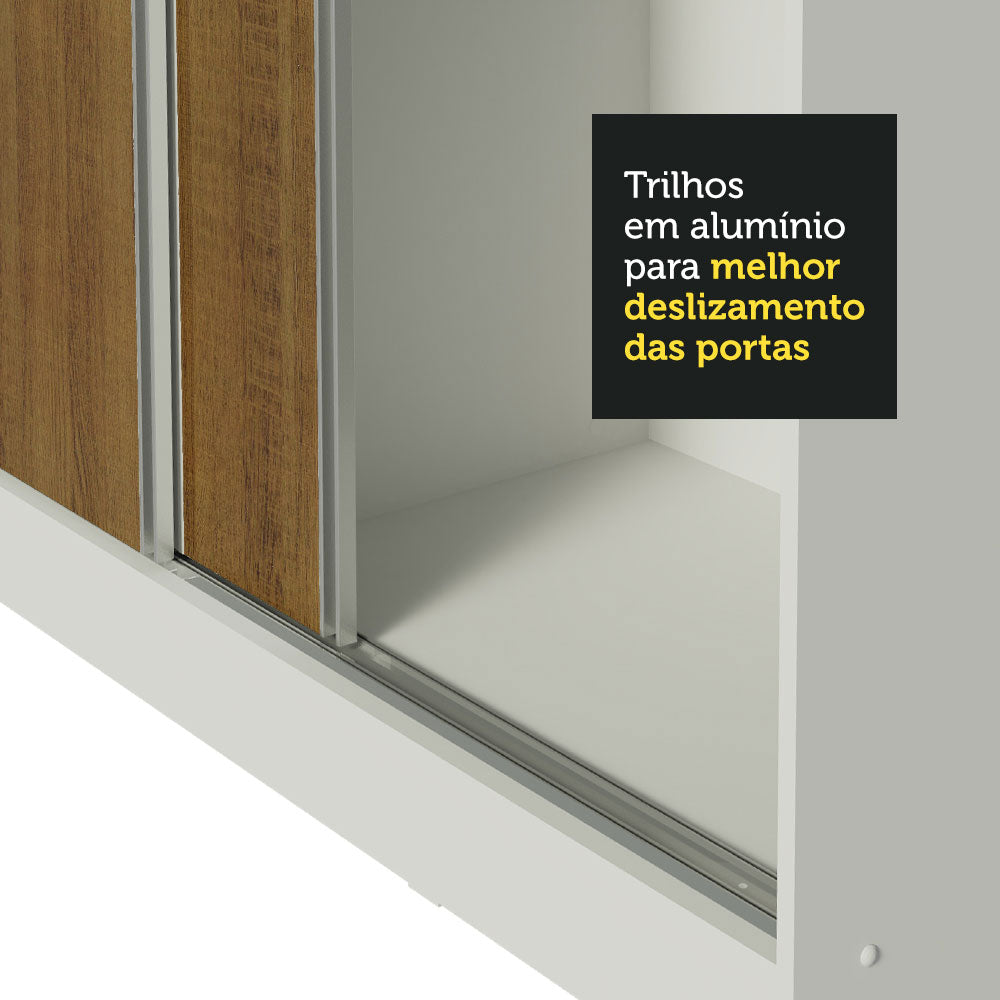 Guarda-Roupa Casal 100% MDF Madesa Royale 3 Portas de Correr com Espelho com Pés Branco/Rustic