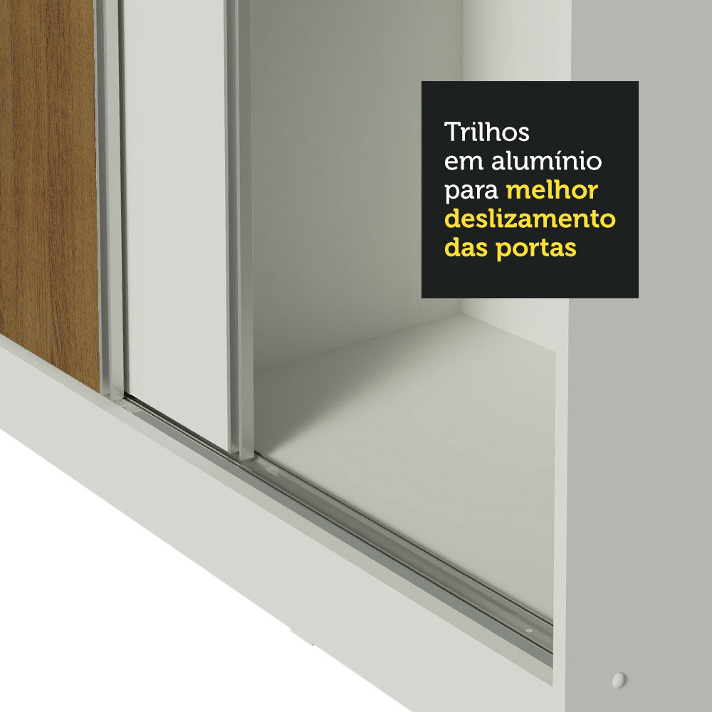 Guarda-Roupa Casal 100% MDF Madesa Royale 3 Portas de Correr Branco/Branco/Rustic