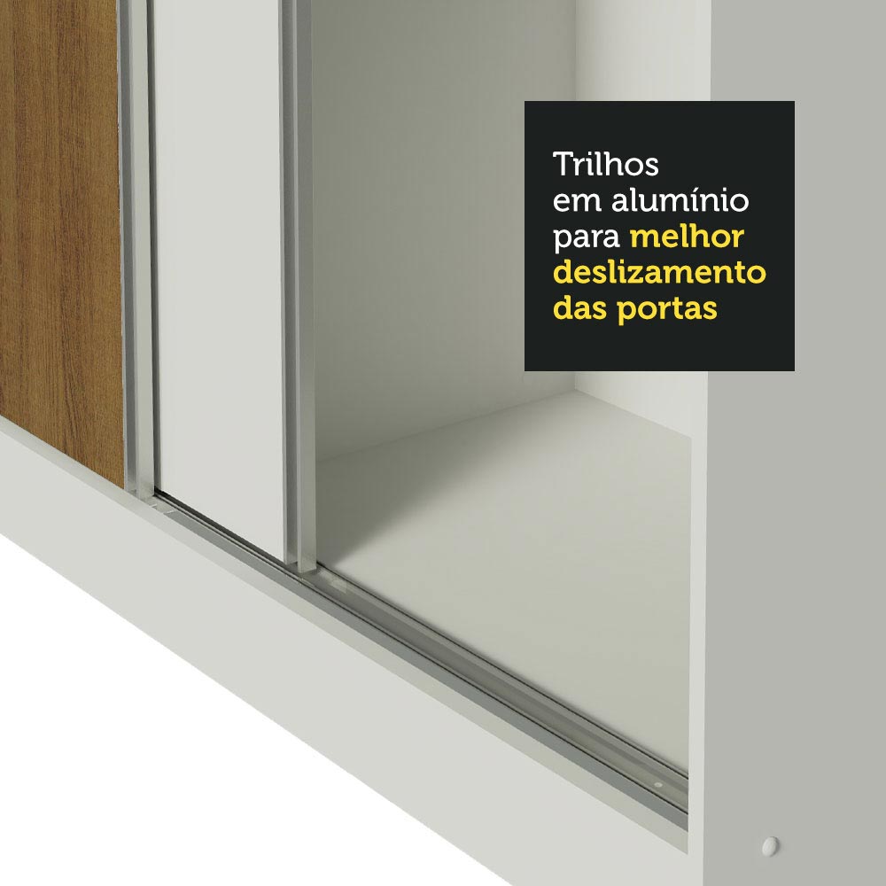 Guarda-Roupa Casal 100% MDF Madesa Royale 3 Portas de Correr com Pés Branco/Branco/Rustic