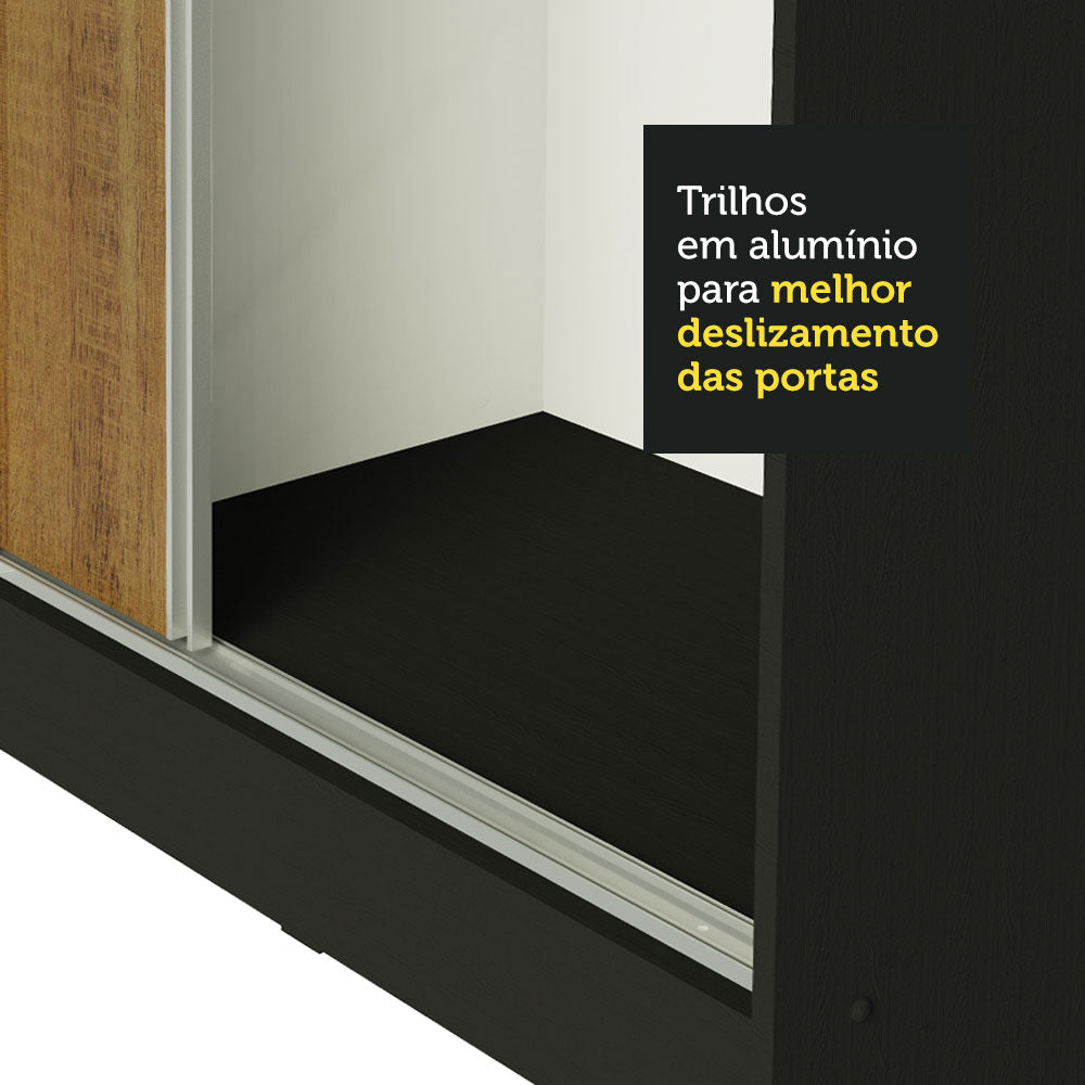 Guarda-Roupa Casal 100% MDF Madesa Royale 3 Portas de Correr Preto/Rustic