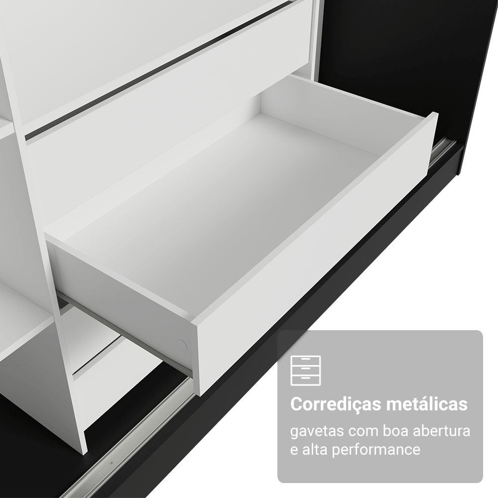 Guarda-Roupa Casal 100% MDF com Pés 3 Portas Preto Malta Madesa