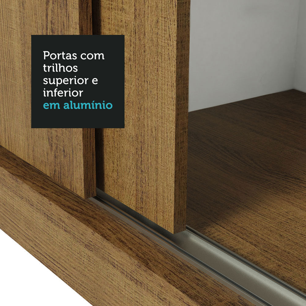 Guarda-Roupa Casal Madesa Lyon 3 Portas de Correr com Espelho 2 Gavetas Rustic