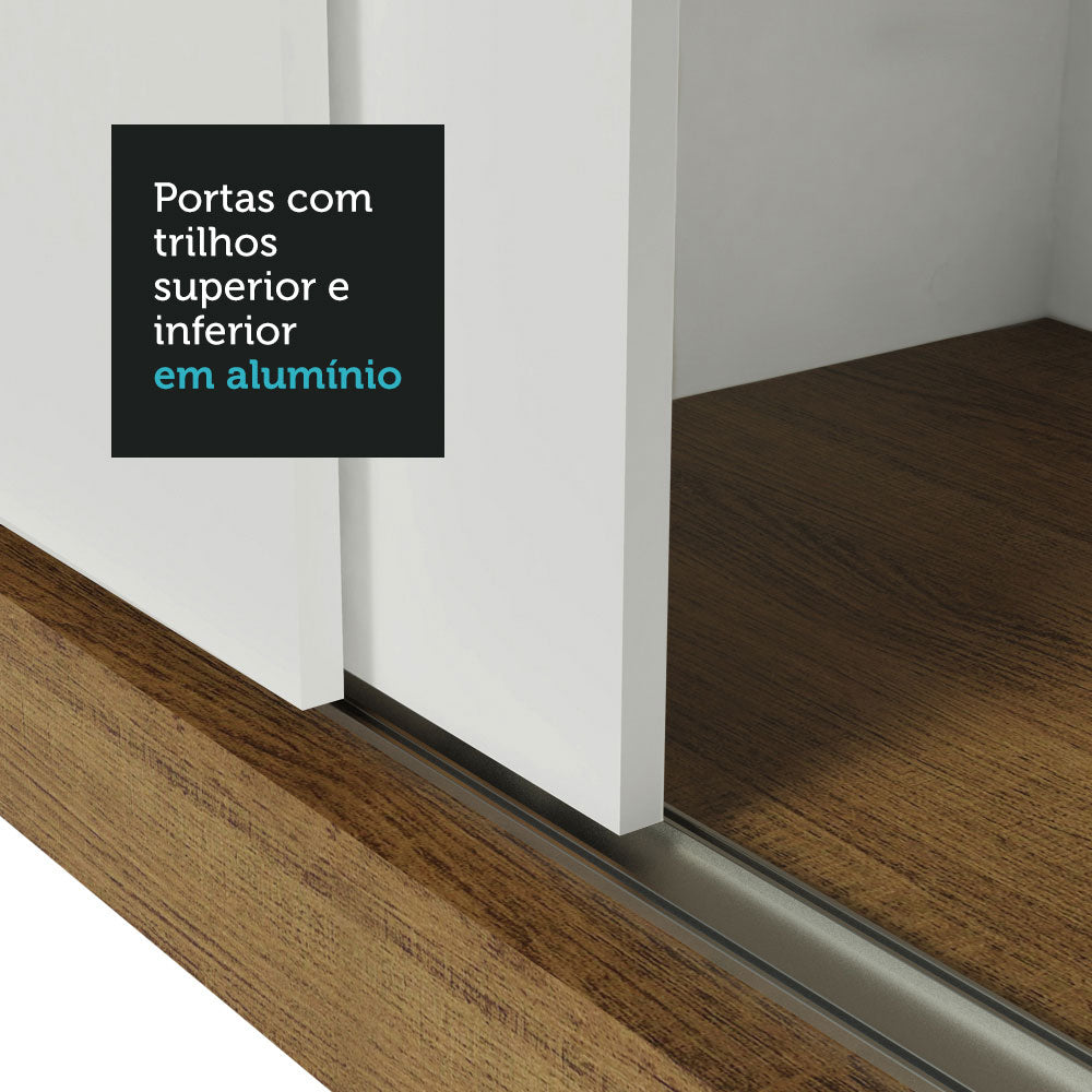 Guarda-Roupa Casal Madesa Lyon 3 Portas de Correr com Espelho 2 Gavetas Rustic/Branco