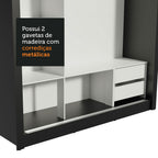 Guarda-Roupa Casal Madesa Lyon 3 Portas de Correr de Espelho 2 Gavetas Preto