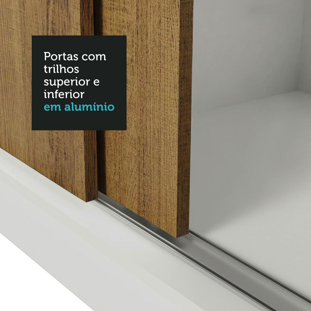 Guarda-Roupa Casal Madesa Mônaco 3 Portas de Correr Branco/Rustic