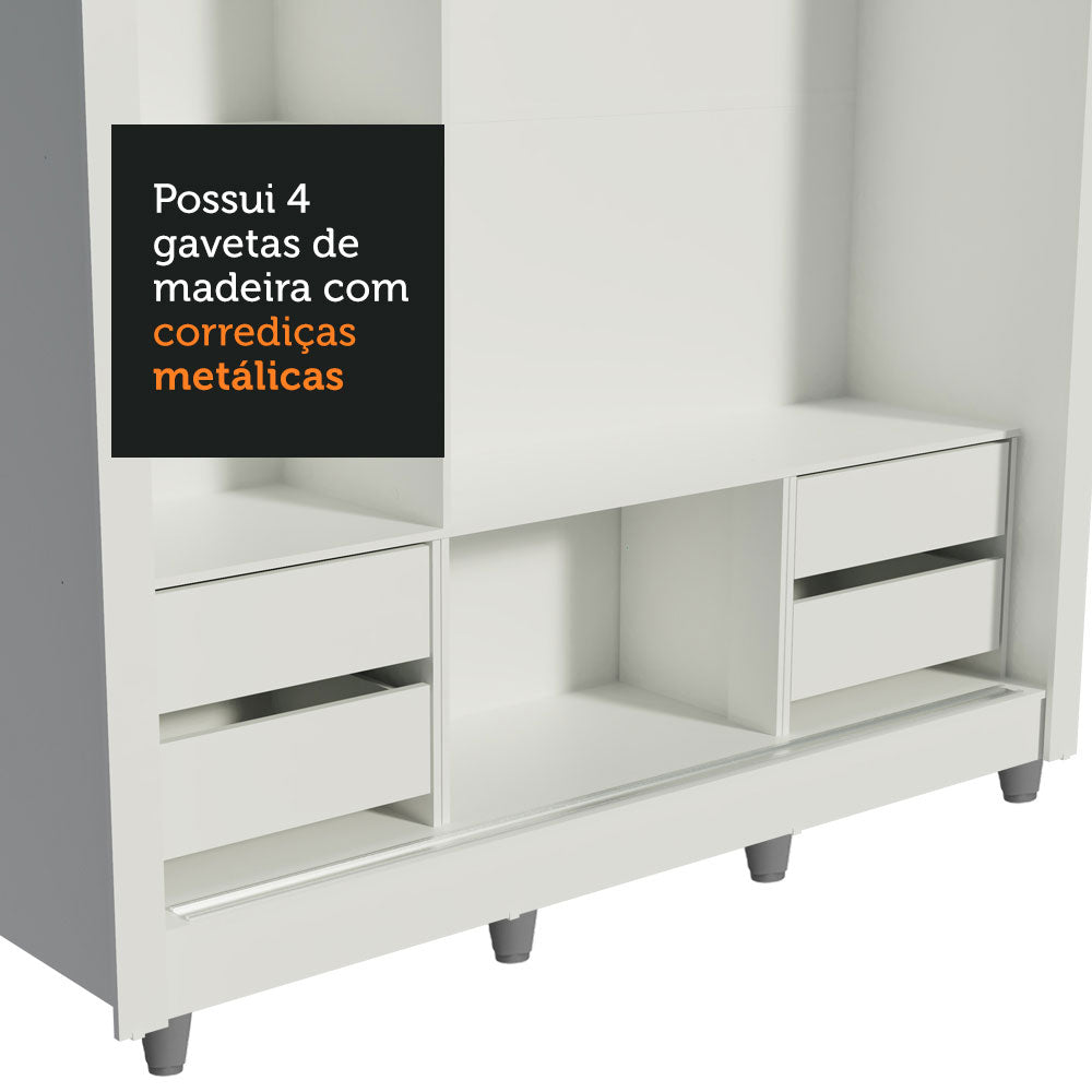 Guarda-Roupa Casal Madesa Lyon Plus 3 Portas de Correr 4 Gavetas com Pés Branco/Rustic