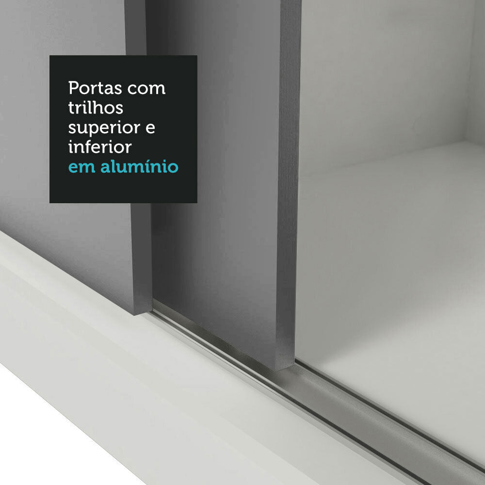 Guarda-Roupa Casal Madesa Mônaco 3 Portas de Correr com Espelhos Branco/Cinza