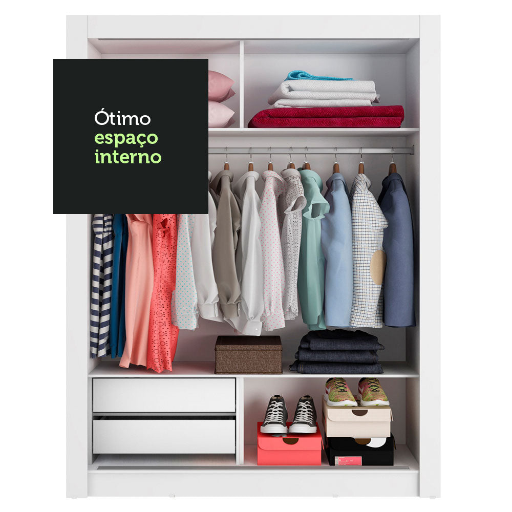 Guarda-Roupa Solteiro Madesa Dallas 2 Portas de Correr 2 Gavetas Branco