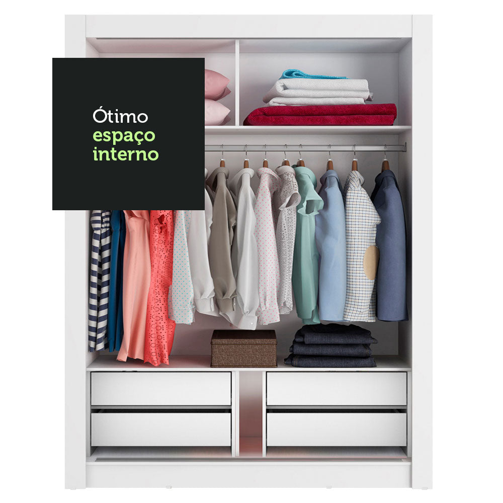 Guarda-Roupa Solteiro Madesa Dallas Plus 2 Portas de Correr com Espelho 4 Gavetas Branco/Preto