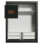 Guarda-Roupa Solteiro Madesa Dallas Plus 2 Portas de Correr 4 Gavetas Preto/Branco