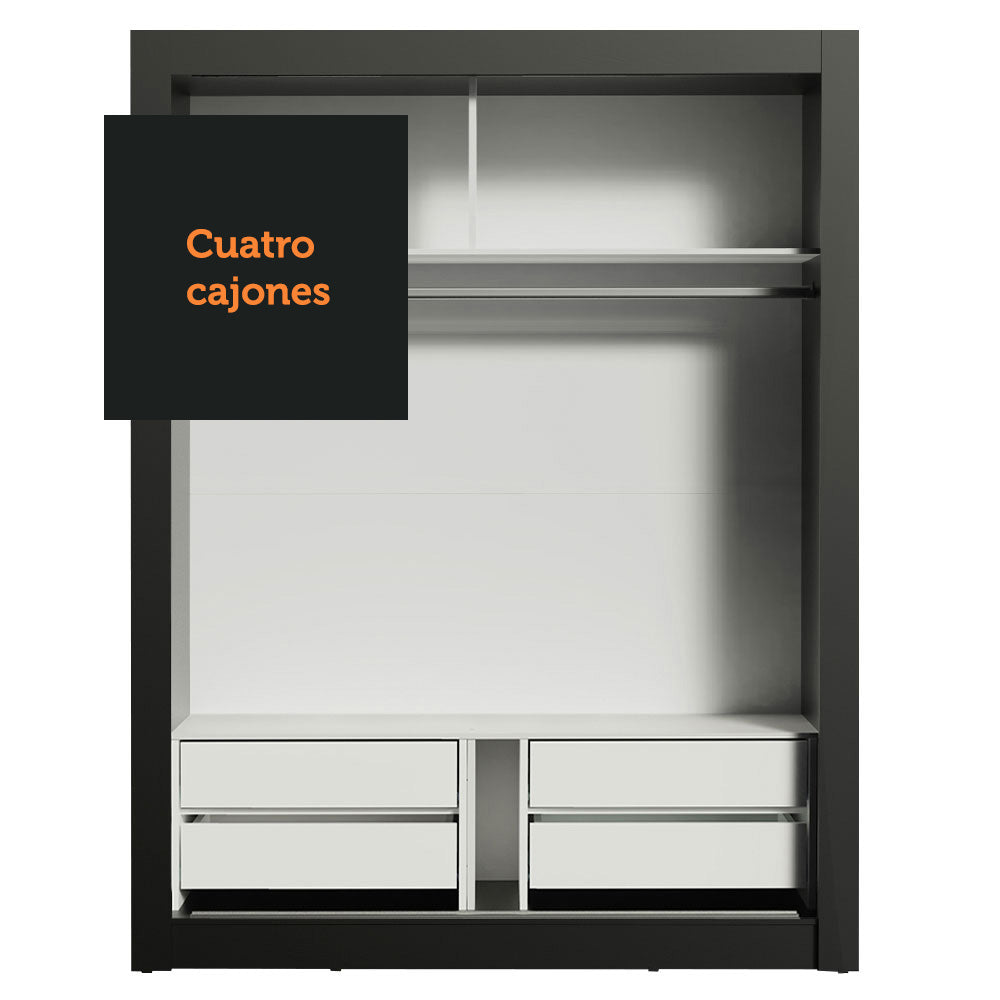 Guarda-Roupa Solteiro Madesa Dallas Plus 2 Portas de Correr de Espelho 4 Gavetas Preto