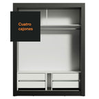 Guarda-Roupa Solteiro Madesa Dallas Plus 2 Portas de Correr de Espelho 4 Gavetas Preto