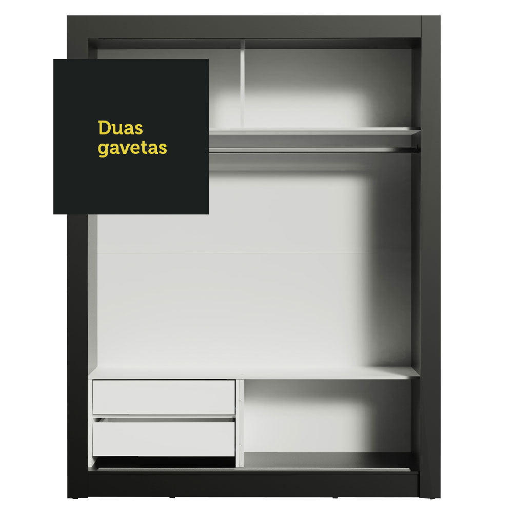 Guarda-Roupa Solteiro Madesa Dallas 2 Portas de Correr 2 Gavetas Preto