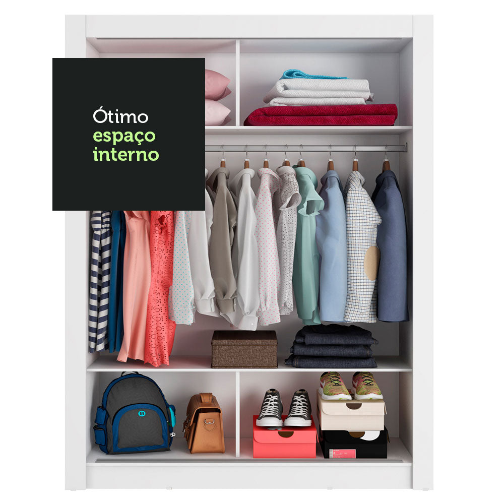 Guarda-Roupa Solteiro Madesa Denver 2 Portas de Correr Branco/Rustic