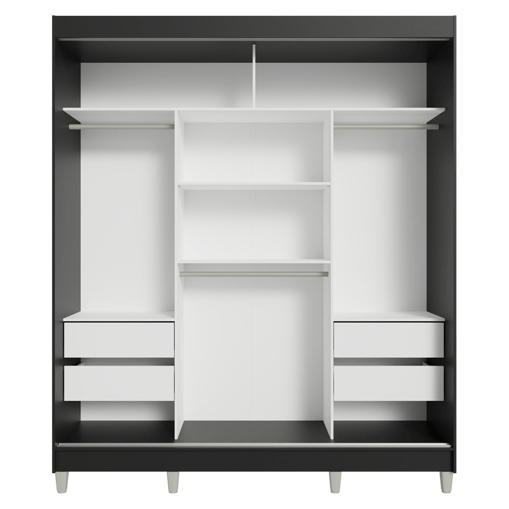 Guarda-Roupa Casal com Pés 3 Portas de Correr Preto/Branco Reno Madesa