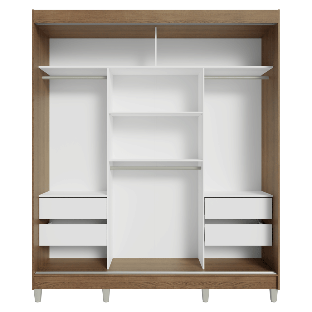 Guarda-Roupa Casal com Pés 3 Portas de Correr com Espelho Rustic/Preto Reno Madesa