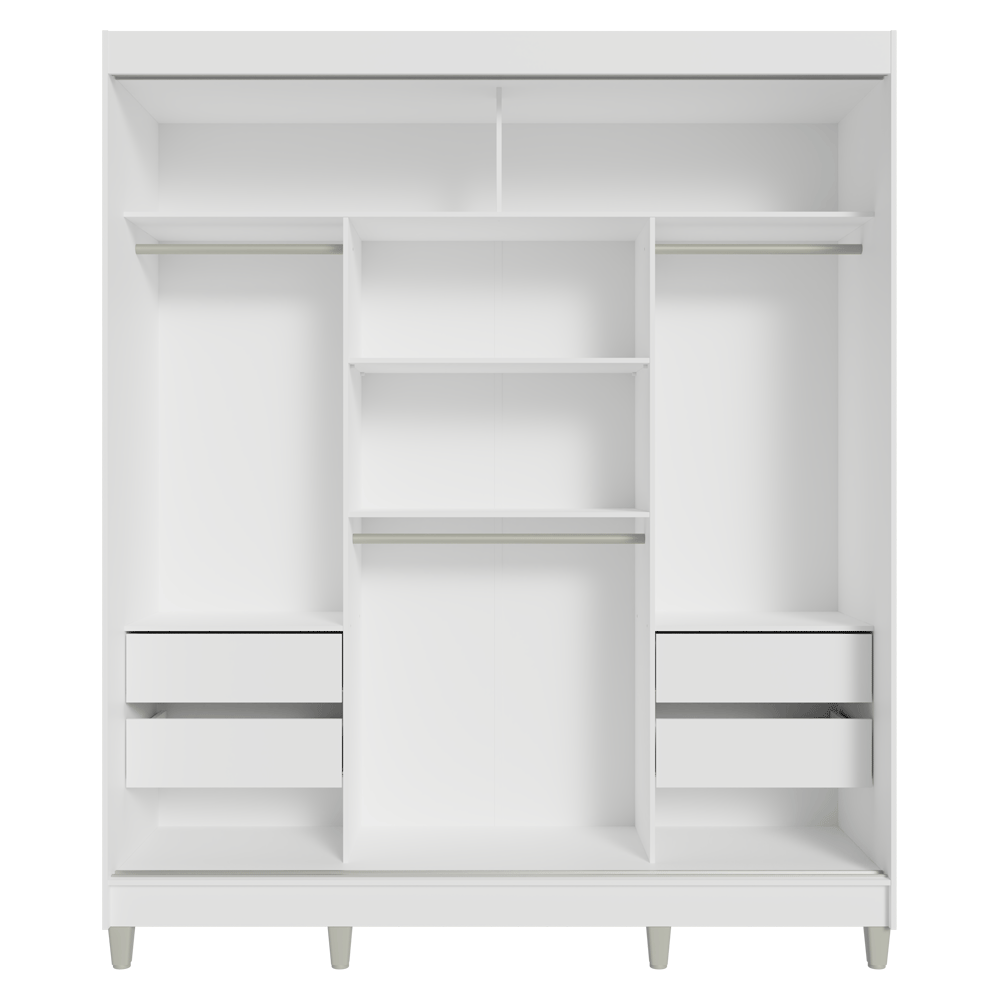 Guarda-Roupa Casal com Pés 3 Portas de Correr Branco/Rustic Reno Madesa