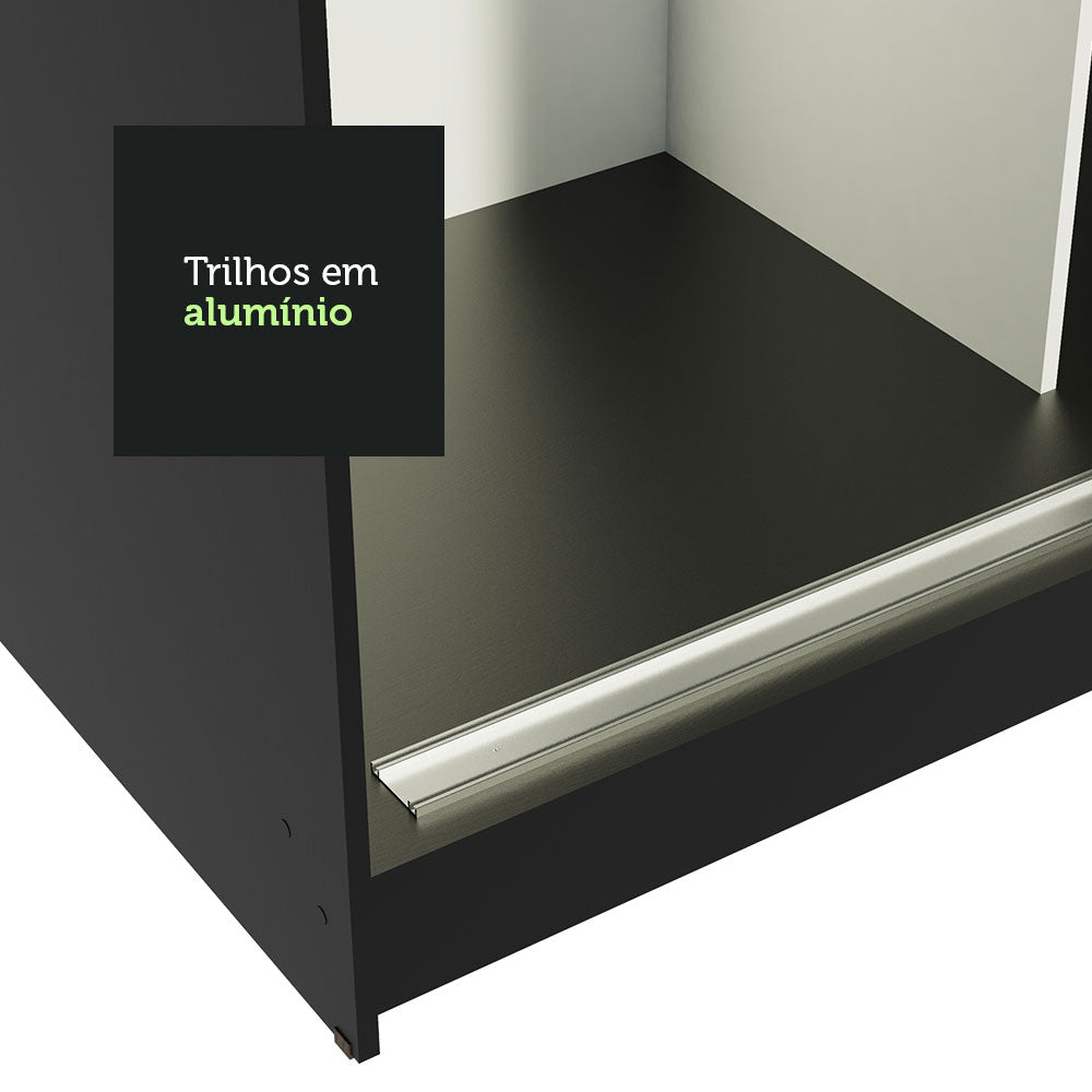 Guarda-Roupa Casal Madesa Reno 3 Portas de Correr de Espelho Preto/Cinza