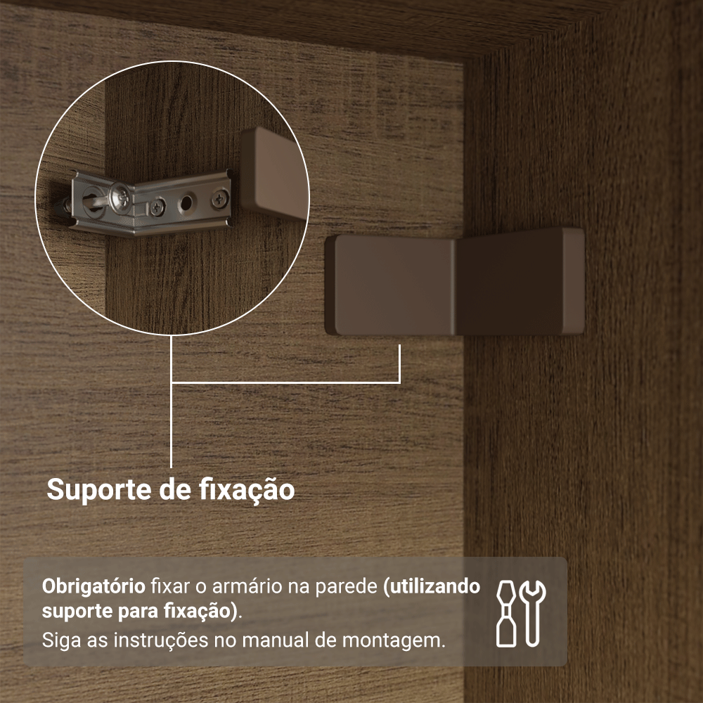 Guarda-Roupa Solteiro 4 Portas Batentes com Espelho Rustic/Crema/Rustic Venus Madesa