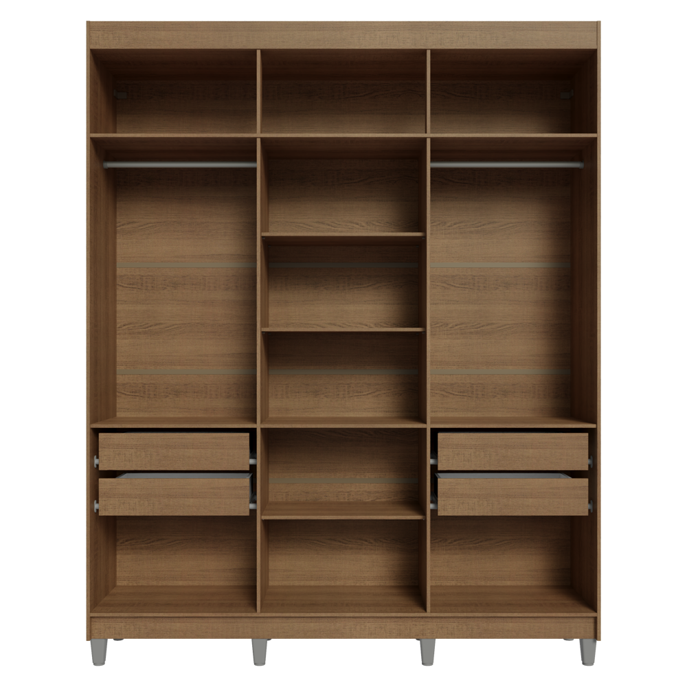 Guarda-Roupa Casal com Pés 6 Portas Batentes com Espelho Rustic/Preto/Rustic Venus Madesa