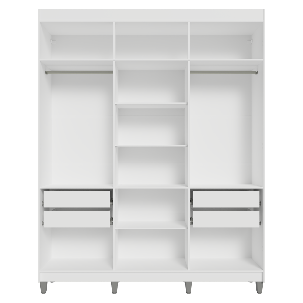 Guarda-Roupa Casal com Pés 6 Portas Batentes Branco/Branco/Preto Venus Madesa
