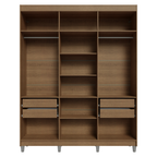 Guarda-Roupa Casal com Pés 6 Portas Batentes com Espelho Rustic/Crema/Rustic Venus Madesa