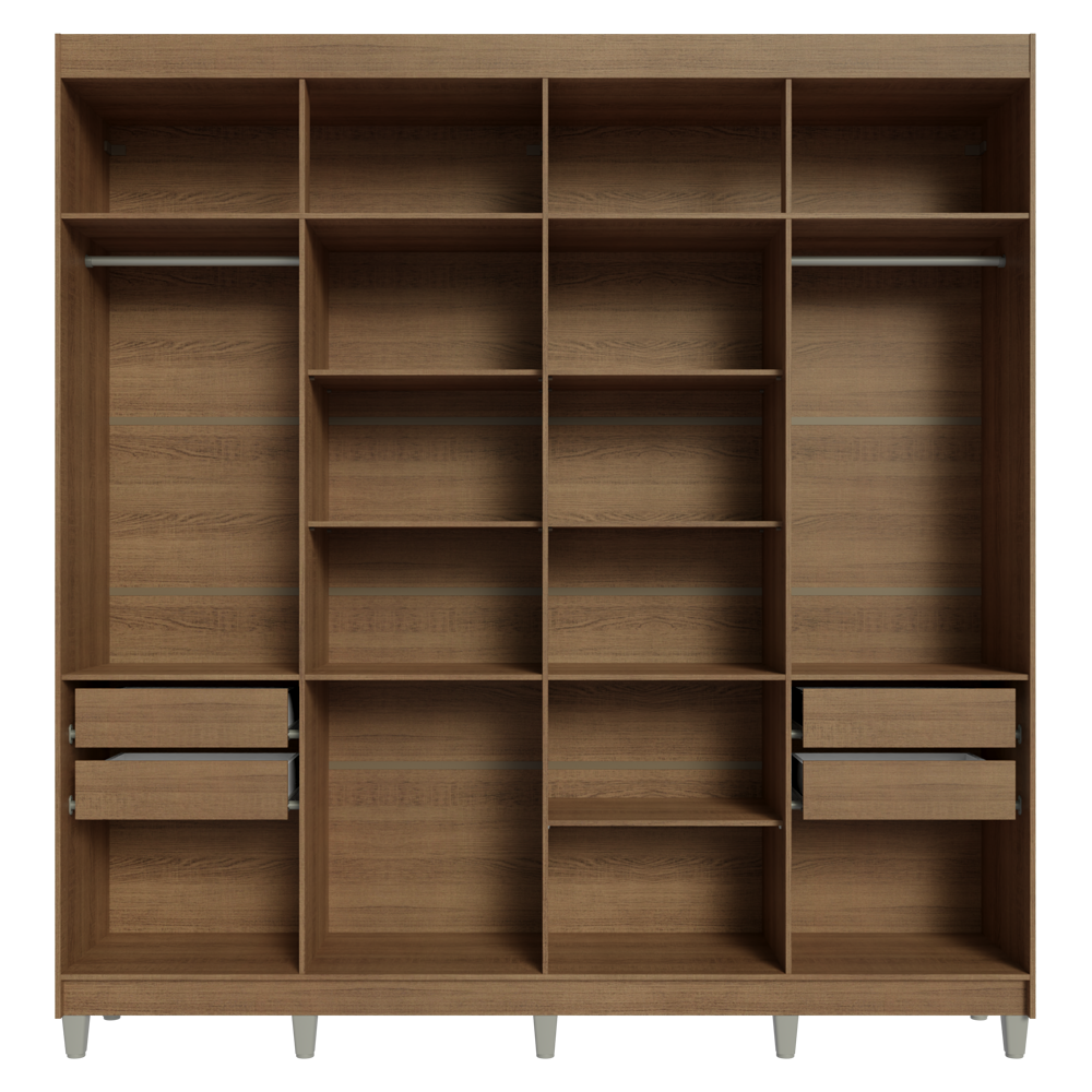 Guarda-Roupa Casal com Pés 8 Portas Batentes com Espelho Rustic/Branco/Rustic Venus Madesa