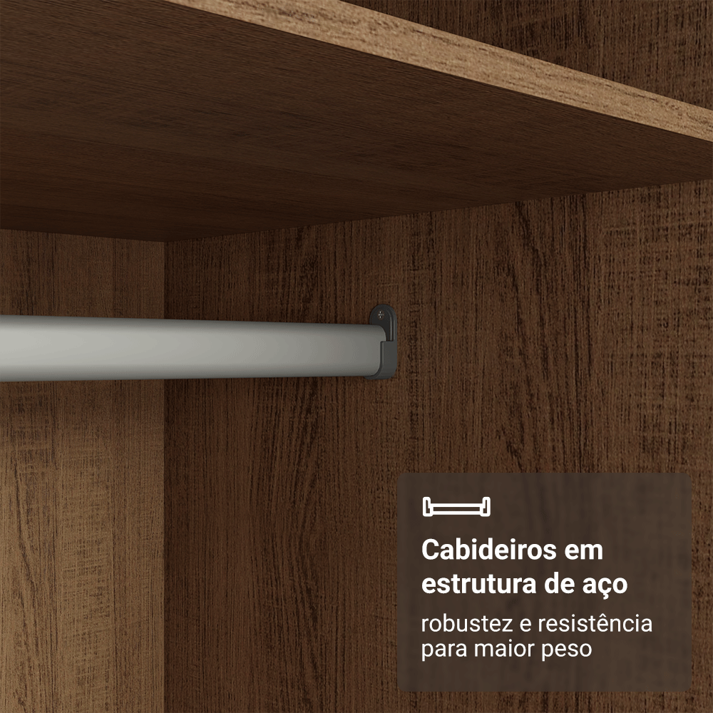 Guarda-Roupa Modulado 2 Portas com Espelho 4 Gavetas 1 Cabideiro Rustic/Crema Neo Madesa