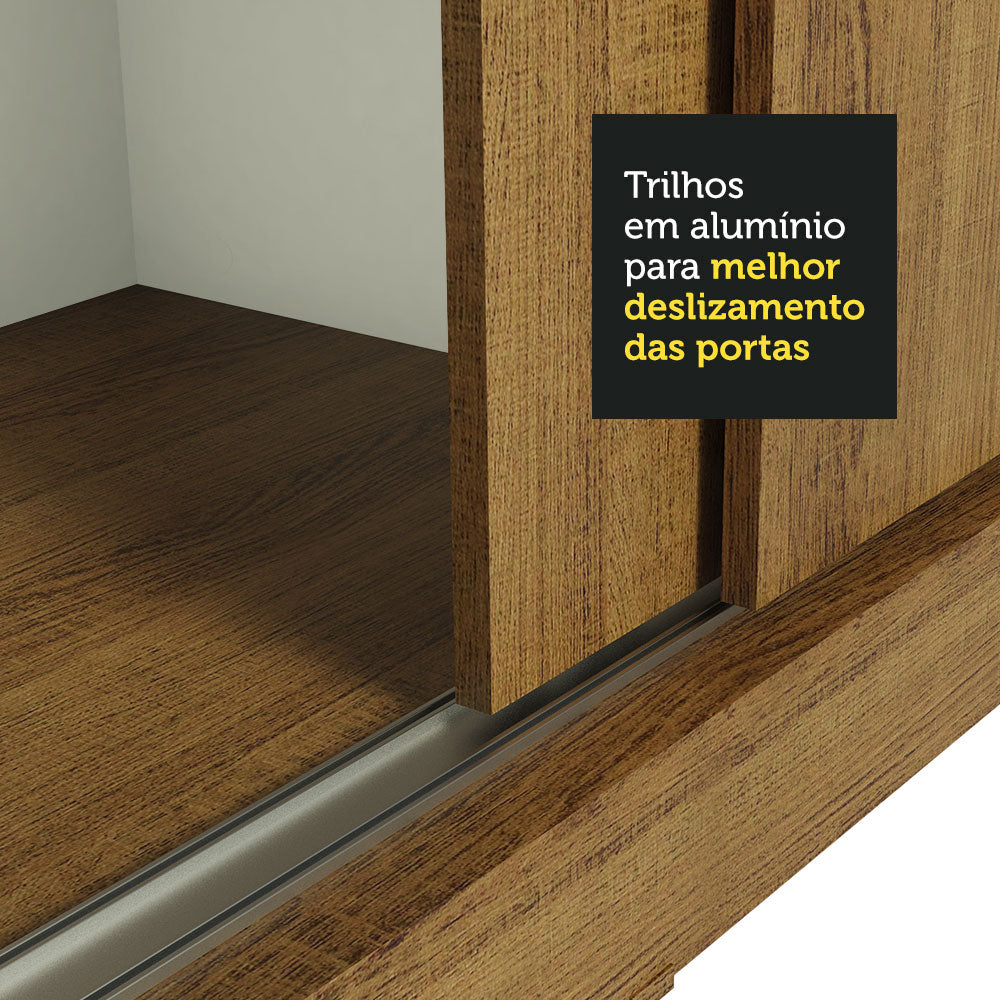 Guarda-Roupa Casal Madesa Istambul 3 Portas de Correr de Espelho 3 Gavetas Rustic