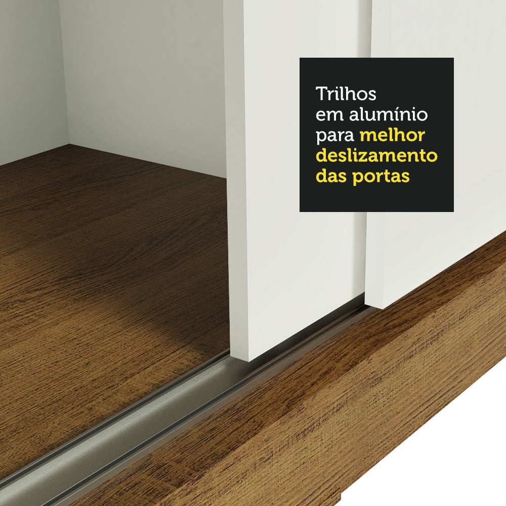 Guarda-Roupa Casal Madesa Istambul 3 Portas de Correr com Espelhos 3 Gavetas Rustic/Branco