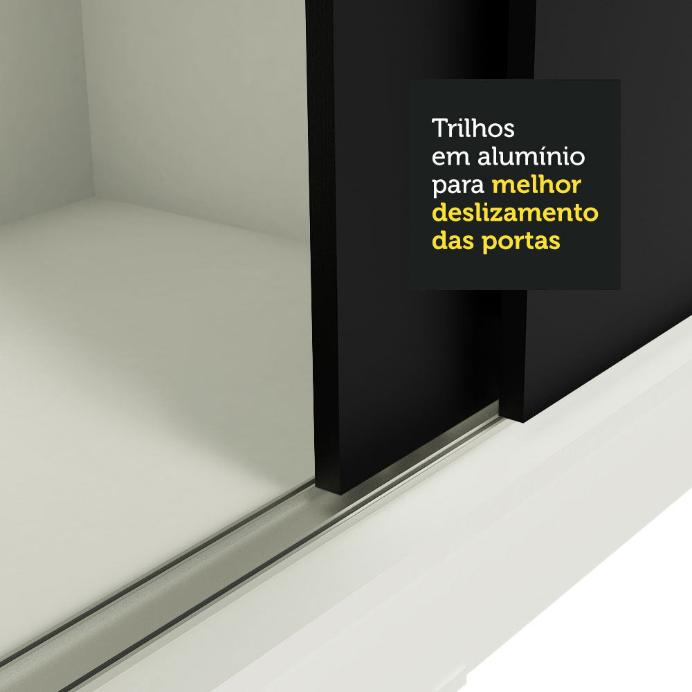 Guarda-Roupa Casal Madesa Istambul 3 Portas de Correr com Espelhos 3 Gavetas Branco/Preto