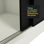 Guarda-Roupa Casal Madesa Istambul 3 Portas de Correr com Espelhos 3 Gavetas Branco/Preto