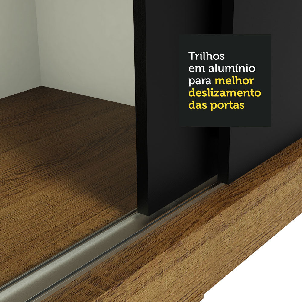 Guarda-Roupa Casal Madesa Istambul 3 Portas de Correr com Espelhos 3 Gavetas Rustic/Preto