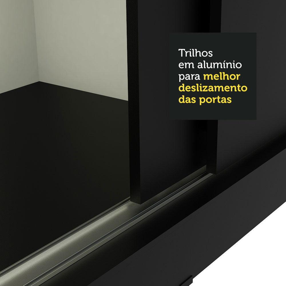 Guarda-Roupa Casal Madesa Istambul 3 Portas de Correr com Espelhos 3 Gavetas Preto