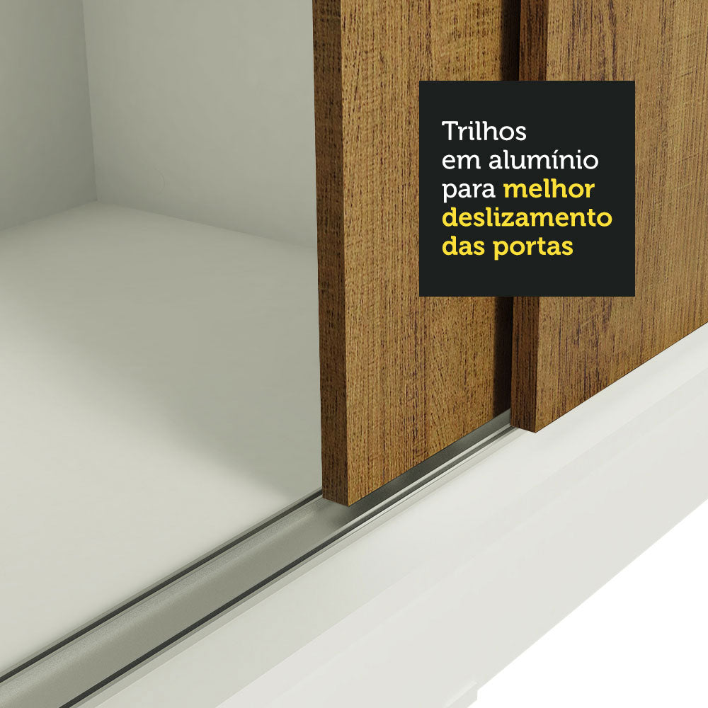 Guarda-Roupa Casal Madesa Istambul 3 Portas de Correr com Espelho 3 Gavetas Branco/Rustic