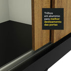 Guarda-Roupa Casal Madesa Istambul 3 Portas de Correr de Espelho 3 Gavetas Preto/Rustic