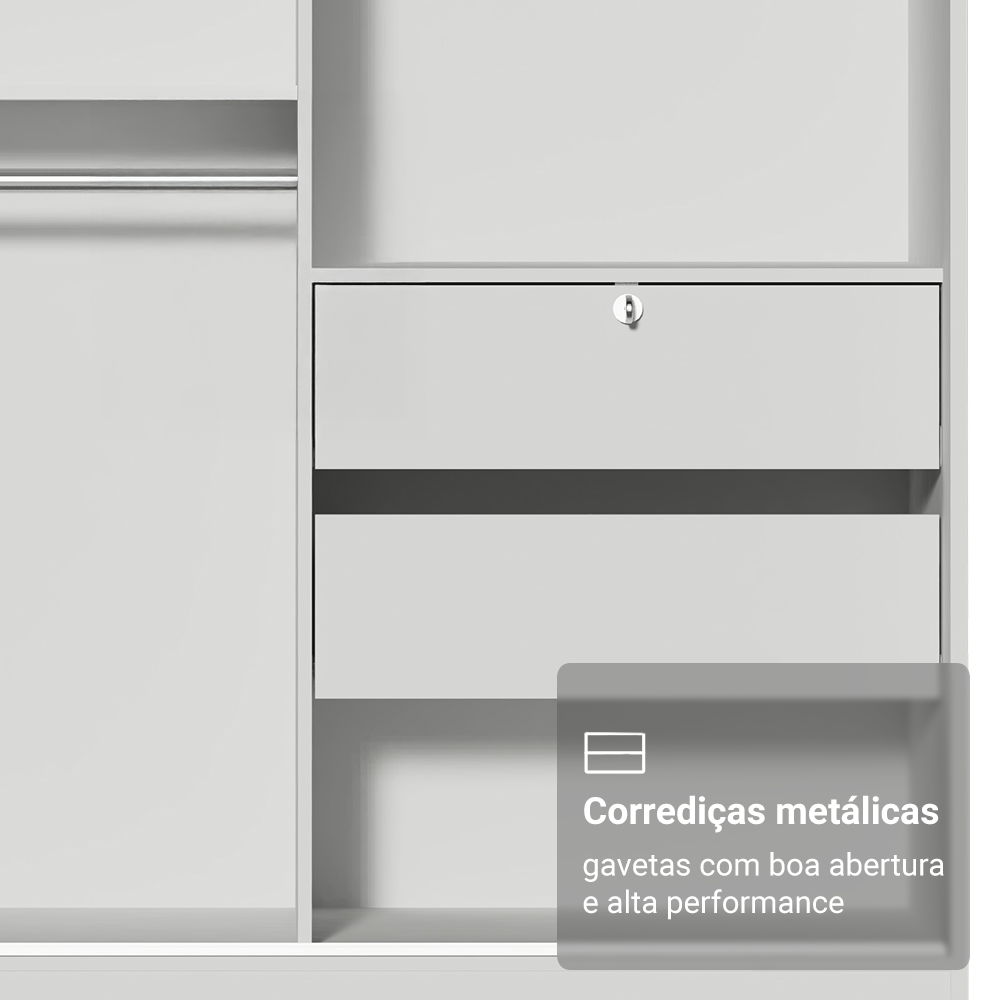 Guarda-Roupa 2 Portas de Correr de Espelho Branco Max Madesa