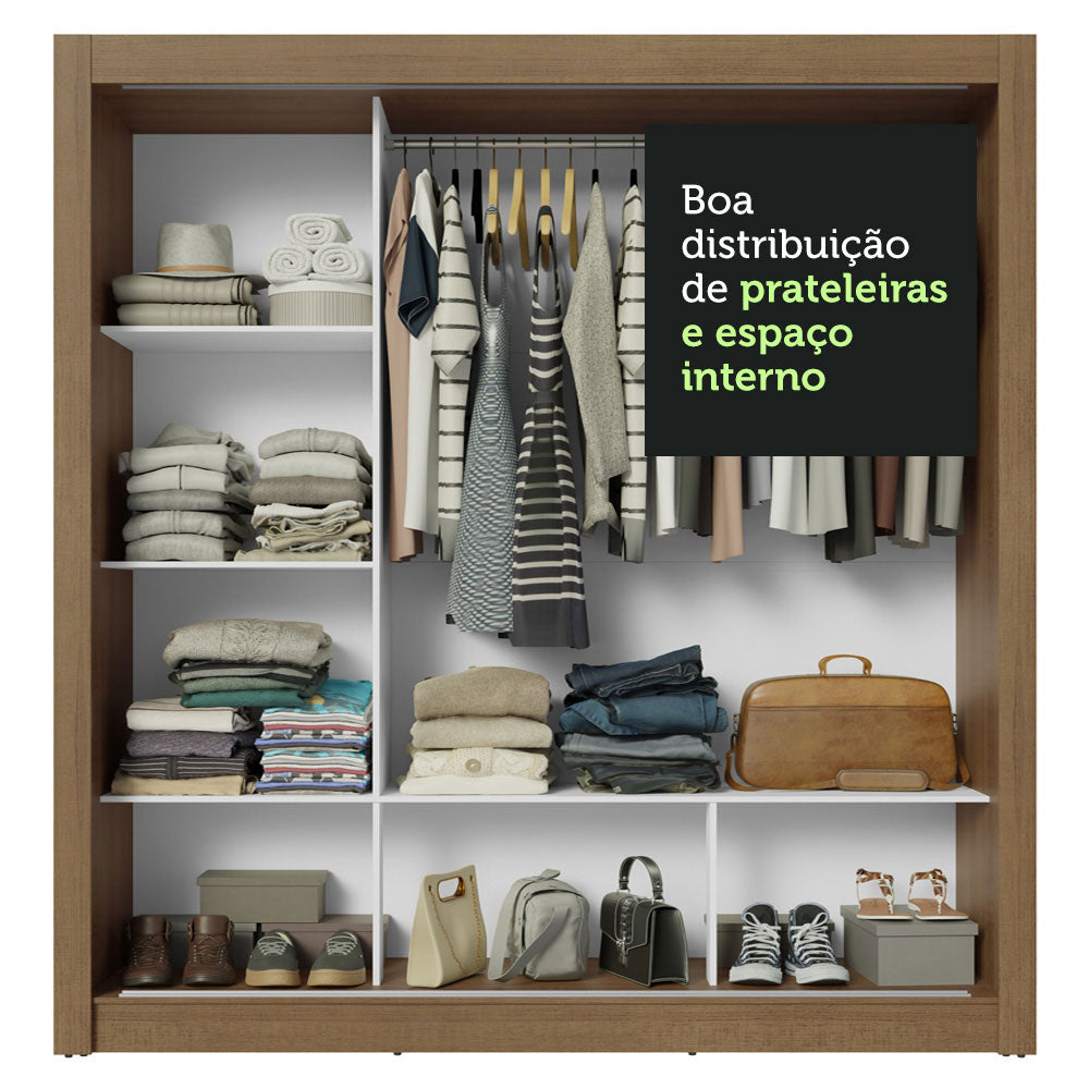 Guarda-Roupa Casal 3 Portas de Correr com Espelho Rustic Nobre Madesa