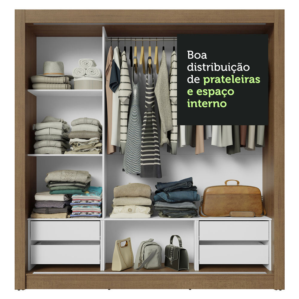 Guarda-Roupa Casal 3 Portas de Correr com Espelho 4 Gavetas Rustic Sublime Plus Madesa
