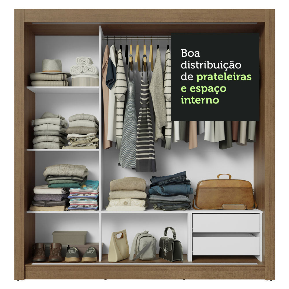 Guarda-Roupa Casal 3 Portas de Correr com Espelhos 2 Gavetas Rustic Sublime Madesa