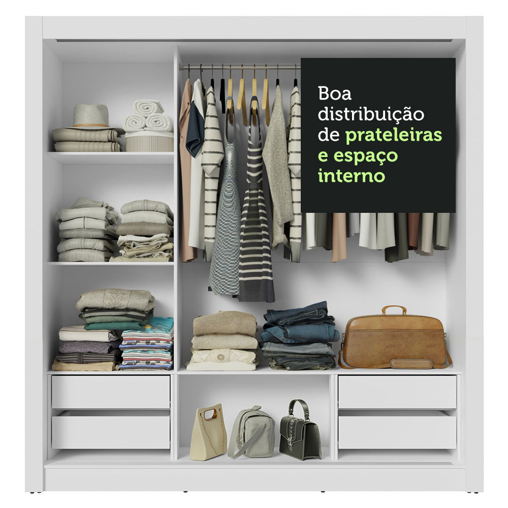 Guarda-Roupa Casal 3 Portas de Correr com Espelhos 4 Gavetas Branco/Cinza Sublime Plus Madesa