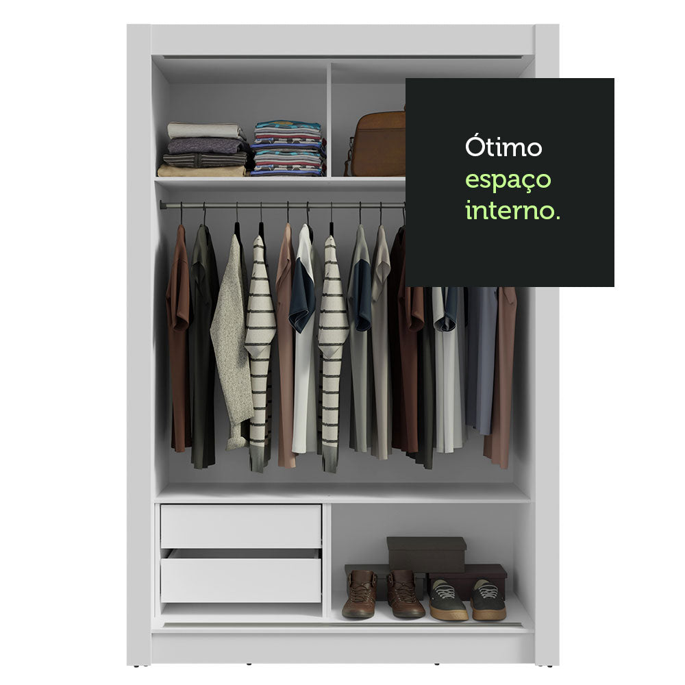 Guarda-Roupa Solteiro 2 Portas de Correr com Espelho 2 Gavetas Branco/Preto Vivare Madesa