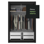 Guarda-Roupa Solteiro 2 Portas de Correr com Espelho 4 Gavetas Preto/Branco Vivare Plus Madesa