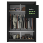 Guarda-Roupa Solteiro 2 Portas de Correr com Espelho Preto Milano Madesa
