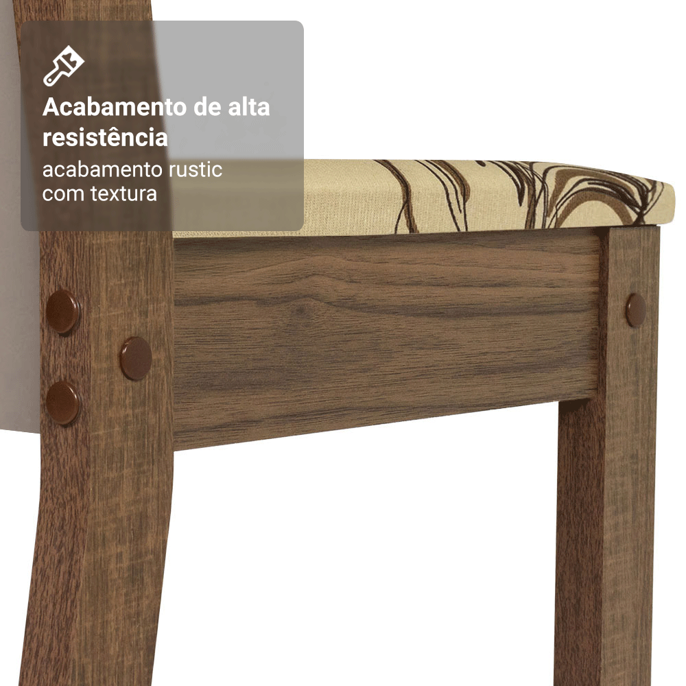 Kit 6 Cadeiras de Jantar 4291 Rustic/Crema/Lírio Bege Madesa