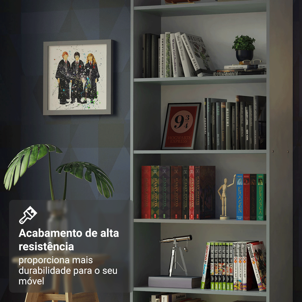 Estante Livreiro Madesa 6908 com 6 Nichos Cinza