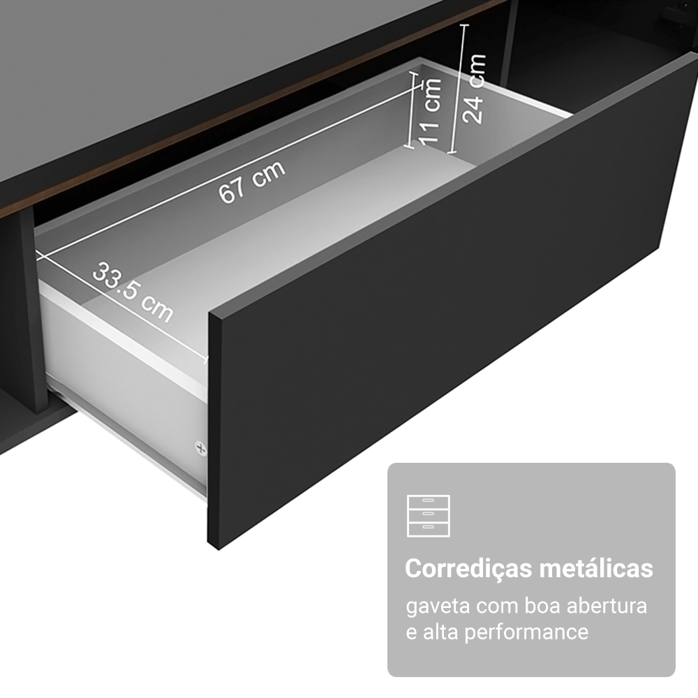 Rack para TV até 80 Polegadas 180cm 2 Portas 1 Gaveta Preto/Rustic Doha Madesa