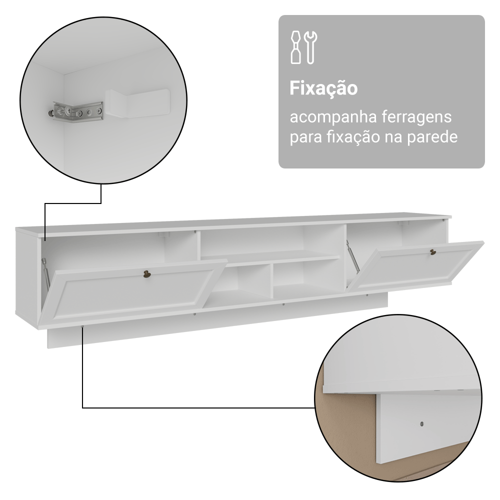 Rack Suspenso para TV até 80 Polegadas 218 cm 2 Portas Branco Vik Madesa