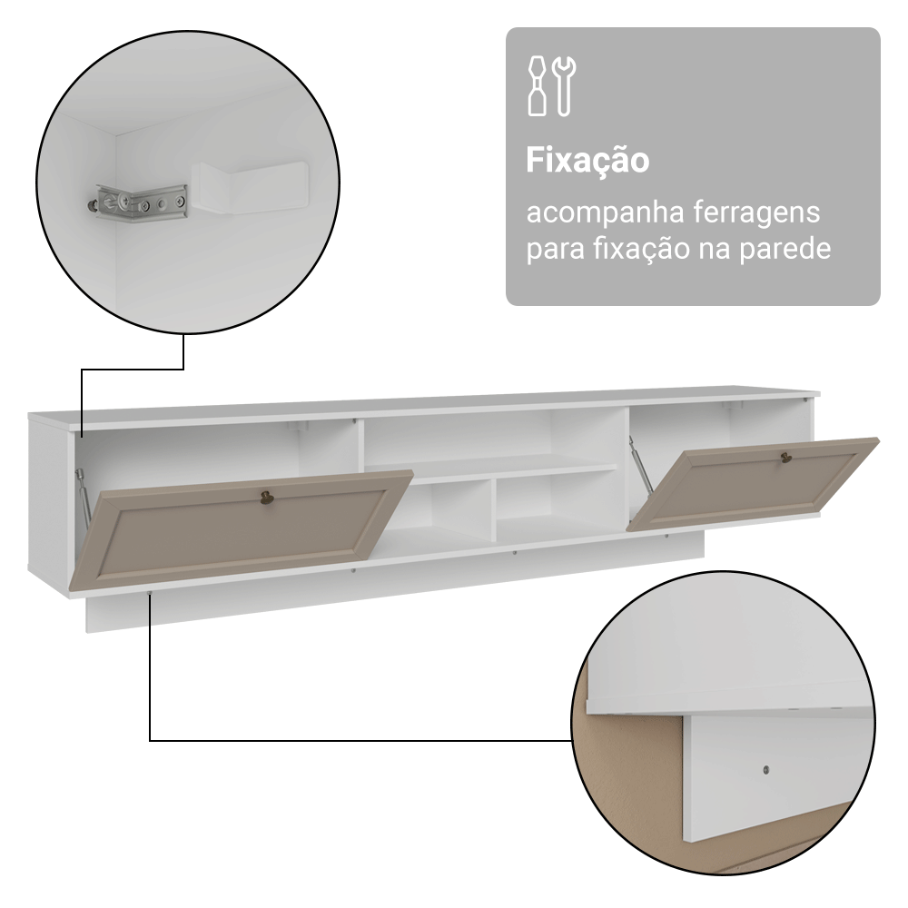 Rack Suspenso para TV até 80 Polegadas 218 cm 2 Portas Branco/Crema Vik Madesa