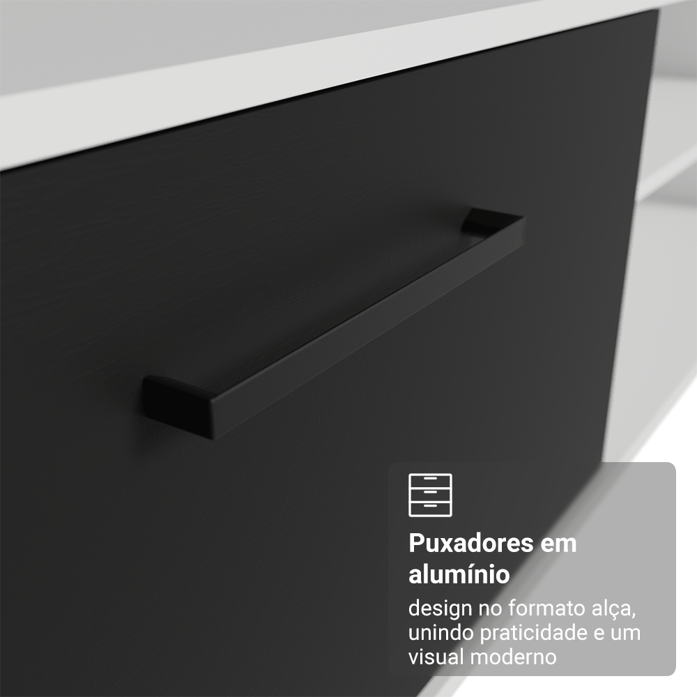 Rack para TV até 80 Polegadas 218 cm 2 Portas Branco/Preto Agata Madesa